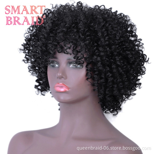 Wholesale Afro Kinky Curly Short Bob Wig Black Synthetic Hair Wig With Bangs For Black Women Short Bob Wigs